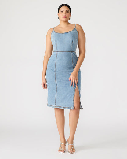 GISELLE Denim Midi Women's Dress with Slit | Steve Madden