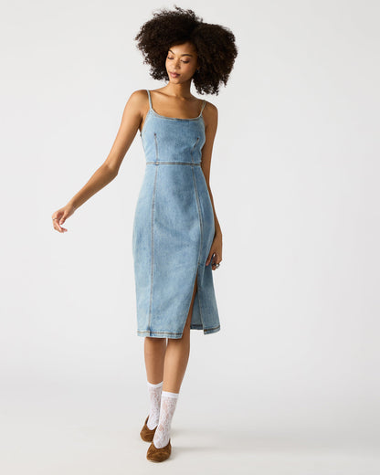 GISELLE Denim Midi Women's Dress with Slit | Steve Madden