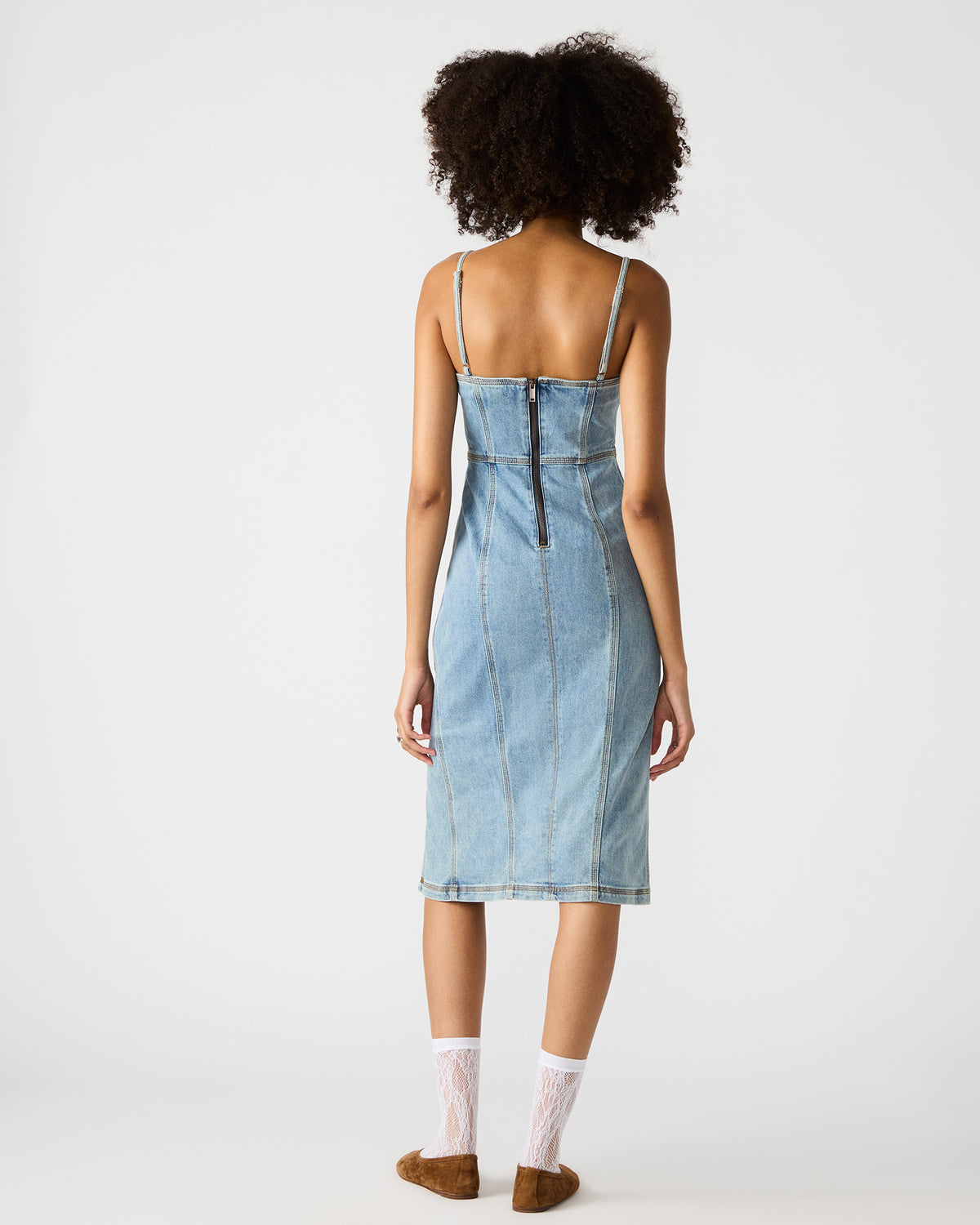 GISELLE Denim Midi Women's Dress with Slit | Steve Madden