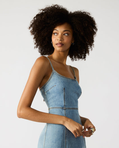 GISELLE Denim Midi Women's Dress with Slit | Steve Madden