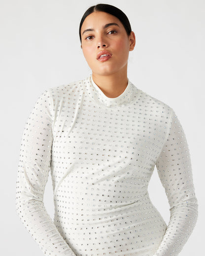 KRISTA Dress White | Women's Long-Sleeved Bodycon Rhinestone Mini Dress | Steve Madden