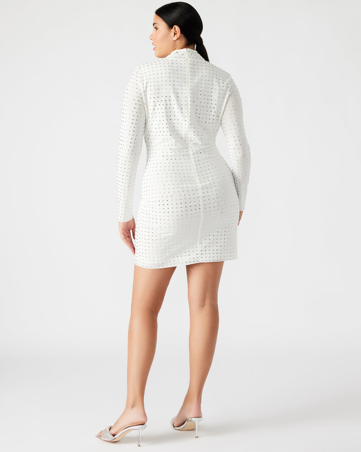 KRISTA Dress White | Women's Long-Sleeved Bodycon Rhinestone Mini Dress | Steve Madden