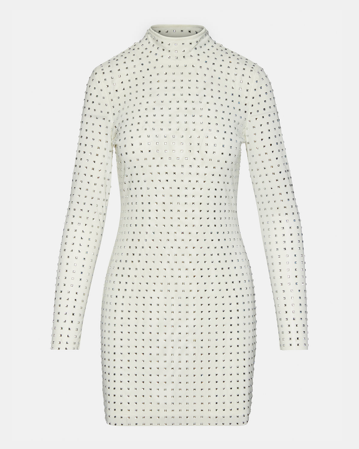 KRISTA Dress White | Women's Long-Sleeved Bodycon Rhinestone Mini Dress | Steve Madden