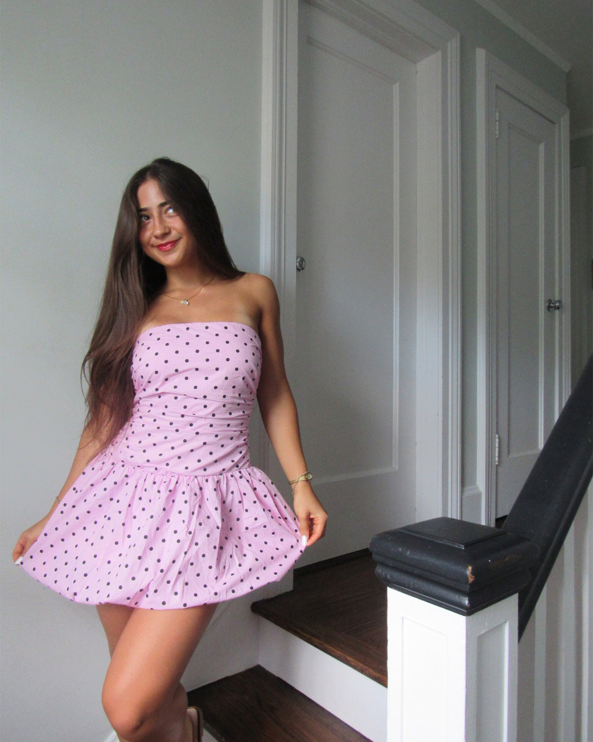 GIGI Pink Women's Strapless Mini Bubble-Hem Dress | Steve Madden