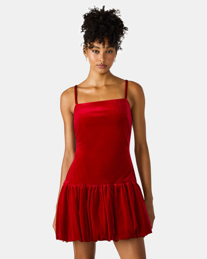 GIOVANNA Red Velvet Bubble Skirt Sleeveless Mini Women's Dress | Steve Madden