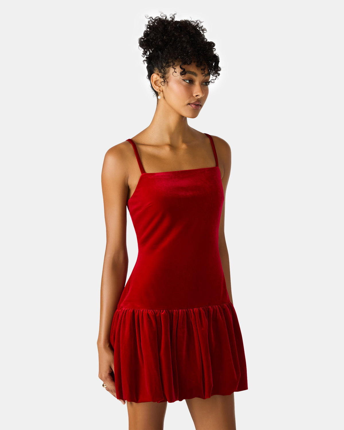 GIOVANNA Red Velvet Bubble Skirt Sleeveless Mini Women's Dress | Steve Madden