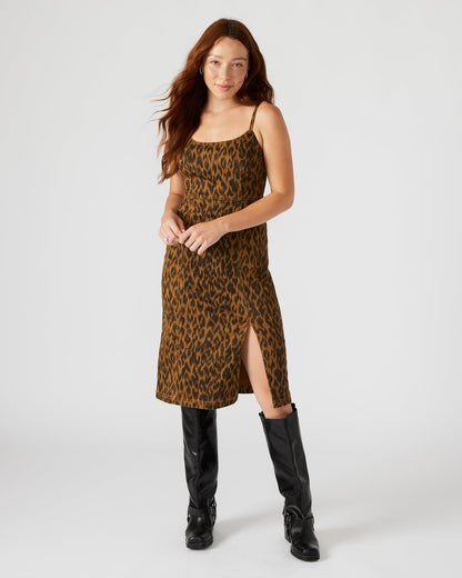 GISELLE Leopard Women's Midi Women's Dress with Slit | Steve Madden