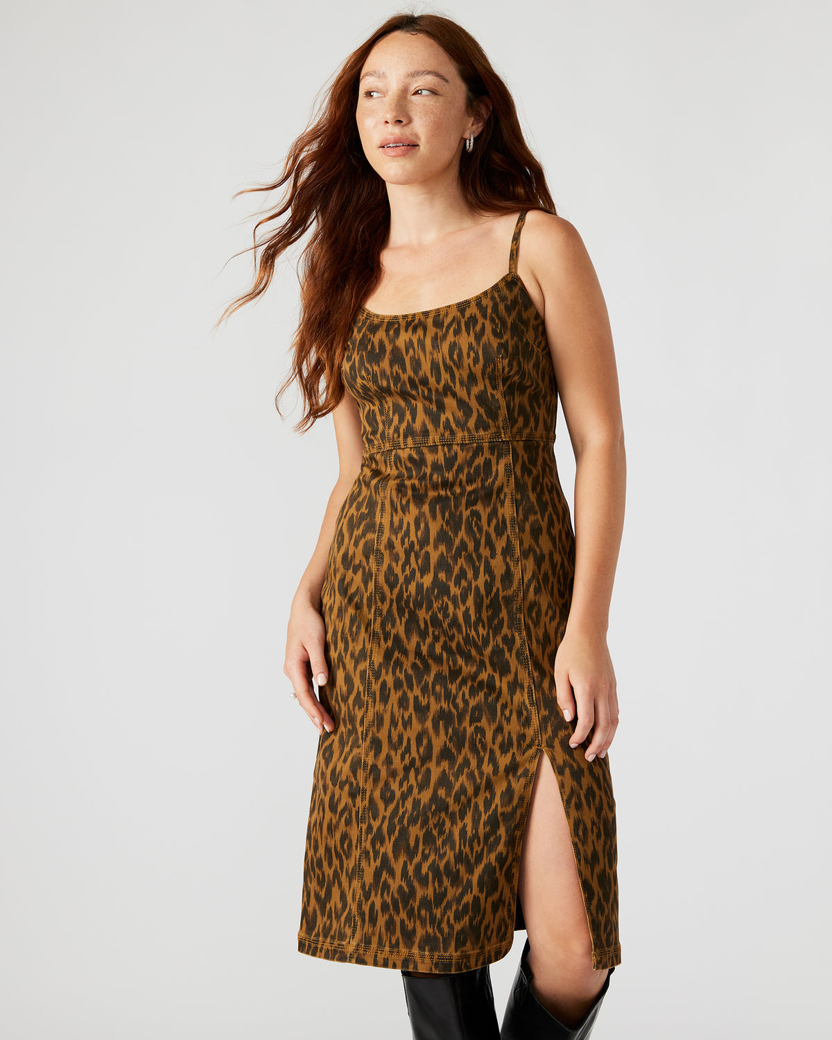 GISELLE Leopard Women's Midi Women's Dress with Slit | Steve Madden