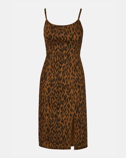 GISELLE Leopard Women's Midi Women's Dress with Slit | Steve Madden