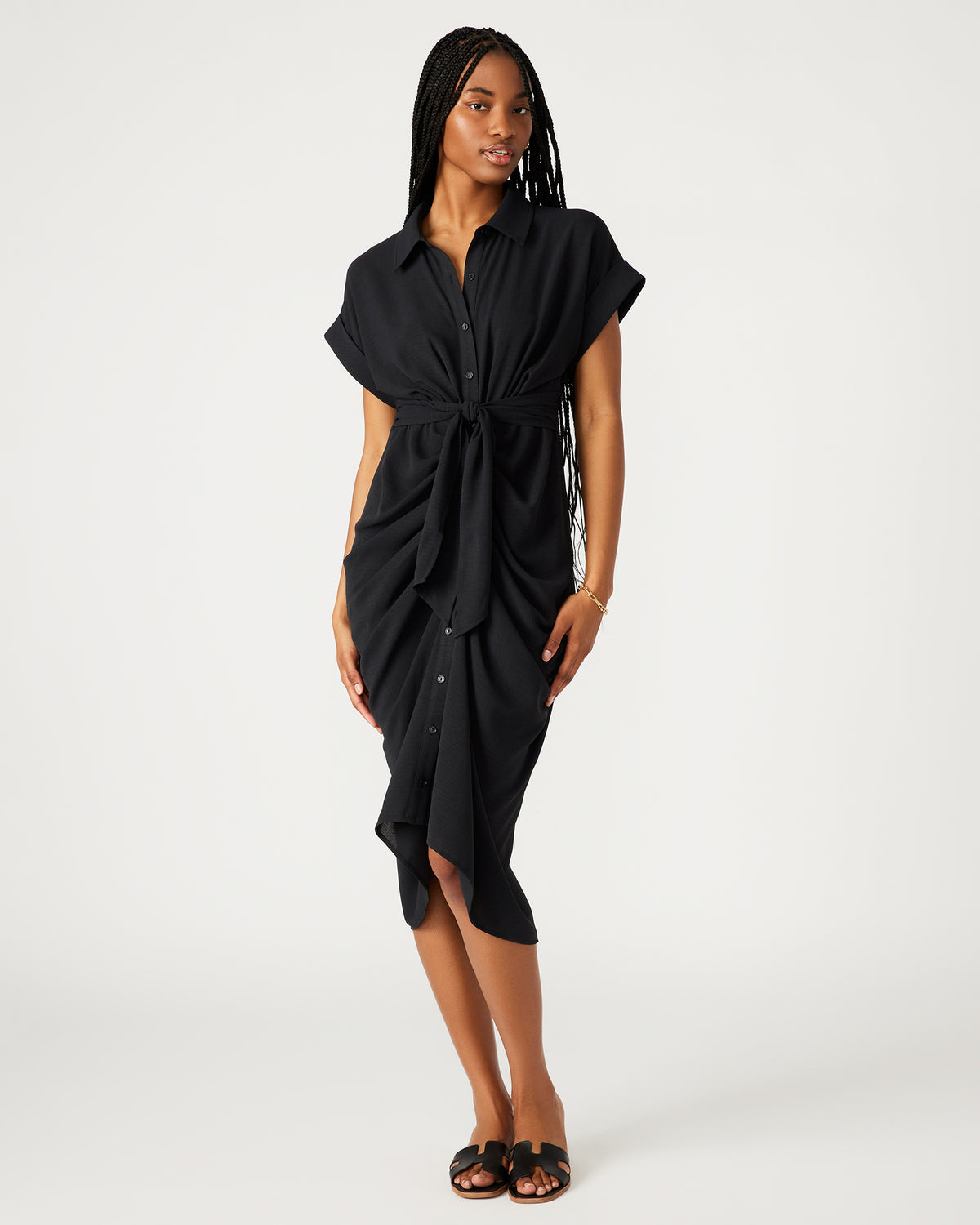 TORI Black Knit Button Up Collared Midi Dress | Steve Madden