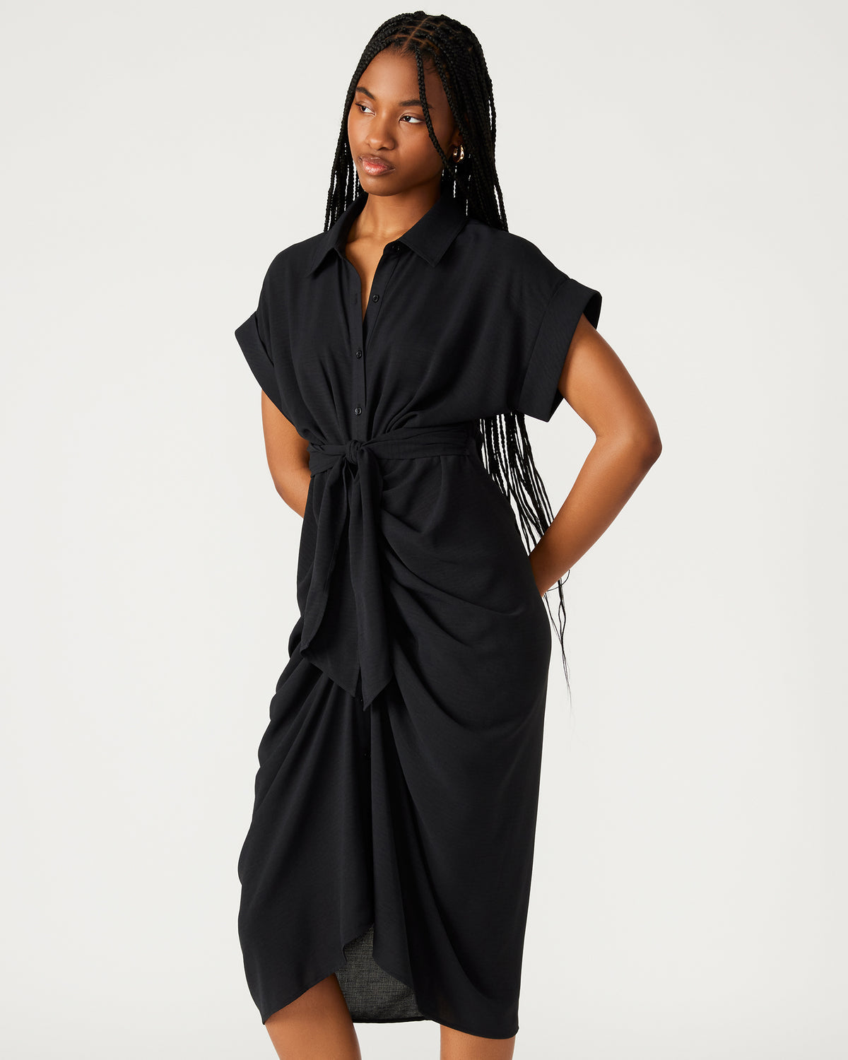TORI Black Knit Button Up Collared Midi Dress | Steve Madden