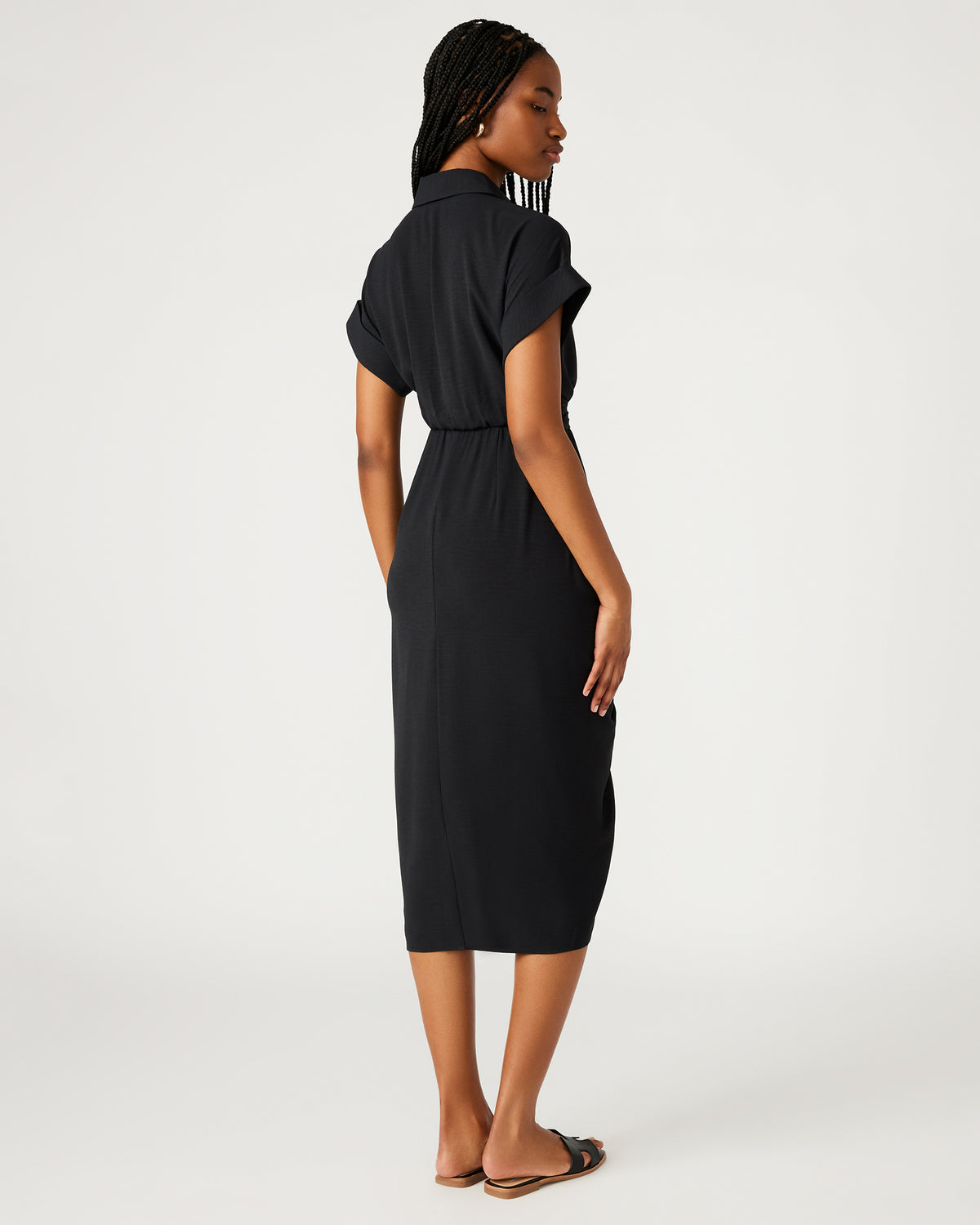 TORI Black Knit Button Up Collared Midi Dress | Steve Madden