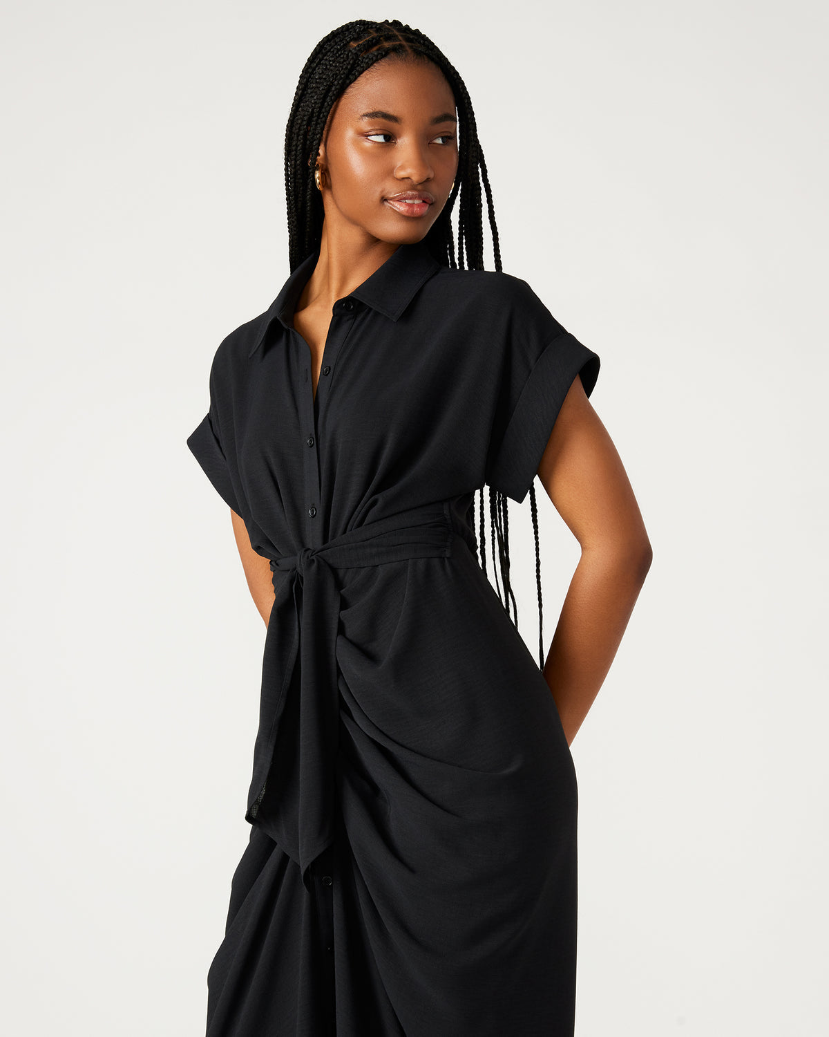 TORI Black Knit Button Up Collared Midi Dress | Steve Madden