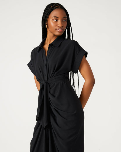 TORI Black Knit Button Up Collared Midi Dress | Steve Madden