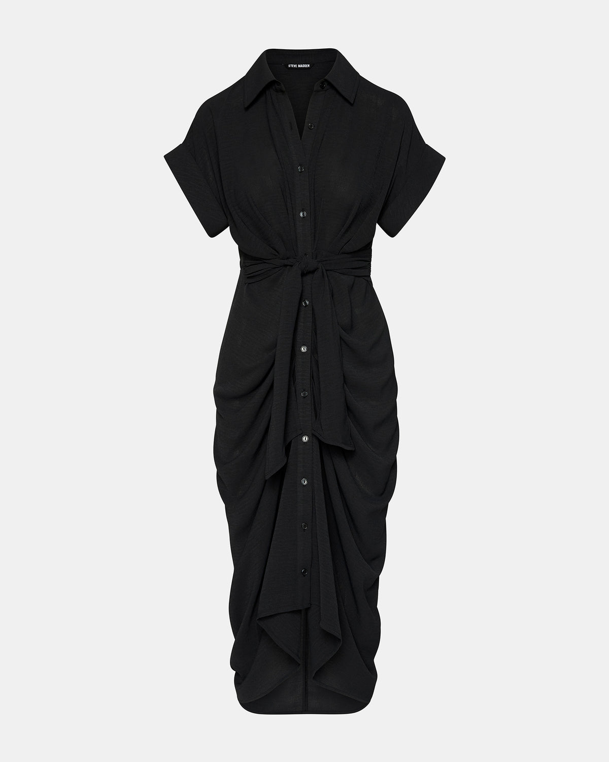 TORI Black Knit Button Up Collared Midi Dress | Steve Madden