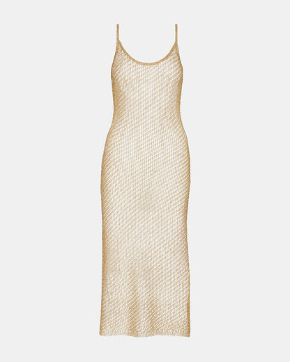 ANISHA Dress Gold | Women's Mesh Metallic Midi Dress | Steve Madden