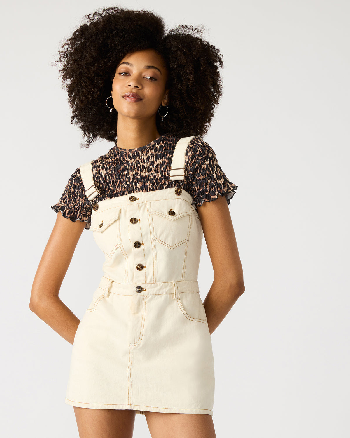 LAKE Cream Women's Button-Up Overall Mini Dress | Steve Madden