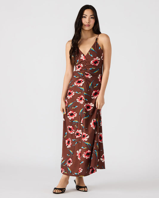 MONROE Brown Floral Print Flowy Maxi Dress | Steve Madden