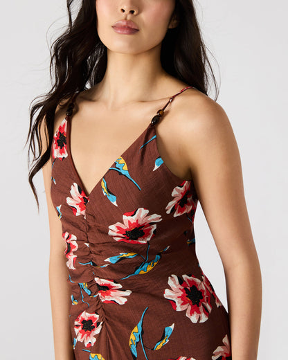 MONROE Brown Floral Print Flowy Maxi Dress | Steve Madden