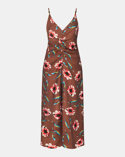 MONROE Brown Floral Print Flowy Maxi Dress | Steve Madden