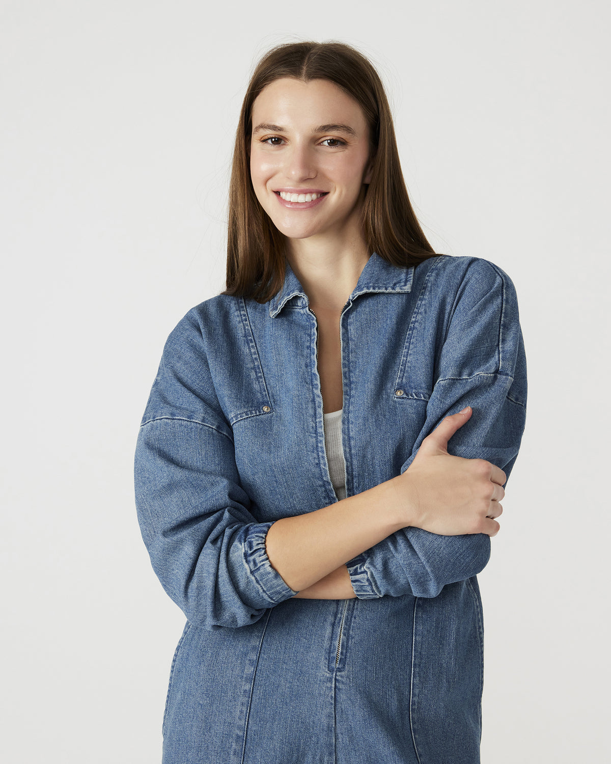 TRISTA Denim Women's Long-Sleeved Jumpsuit | Steve Madden