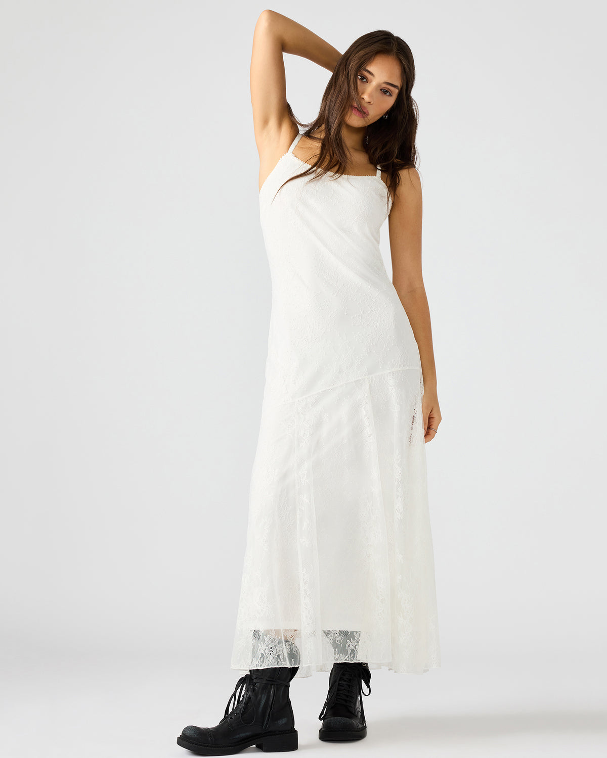 VEERA White Maxi Lace Flowy Women's Dress | Steve Madden