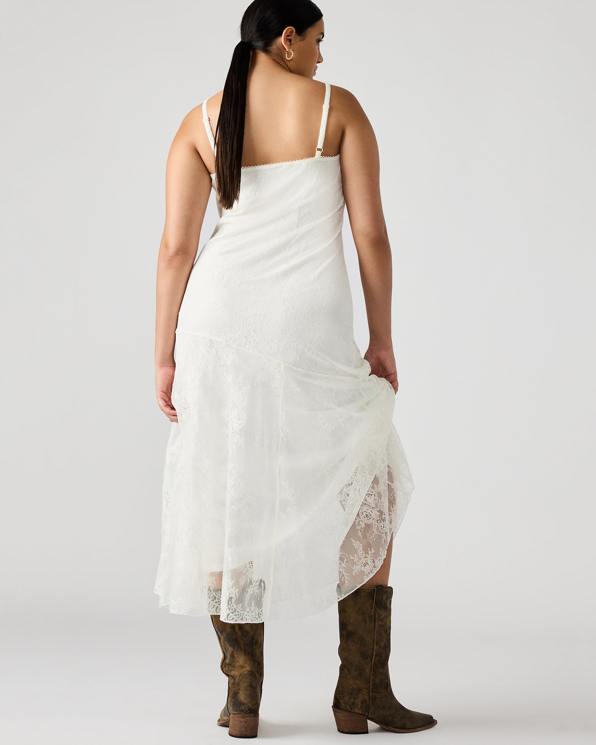 VEERA White Maxi Lace Flowy Women's Dress | Steve Madden