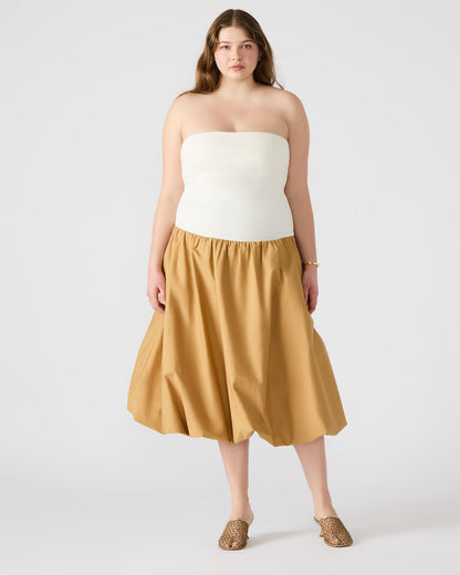 OLIVER Taupe Women's Strapless Midi Bubble Dress | Steve Madden