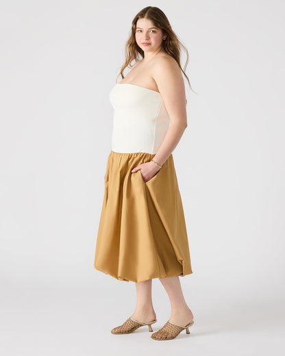 OLIVER Taupe Women's Strapless Midi Bubble Dress | Steve Madden