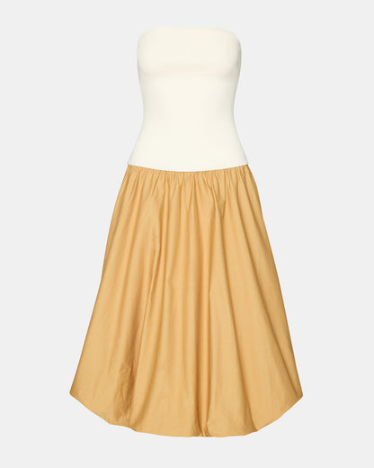 OLIVER Taupe Women's Strapless Midi Bubble Dress | Steve Madden
