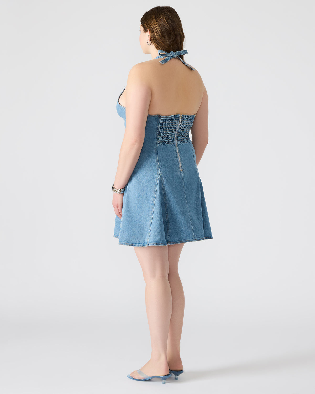 MALIA Denim Women's Halter Back Neck Tie Mini Dress | Steve Madden