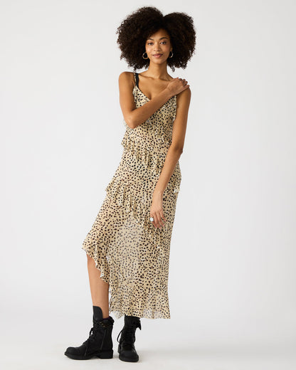 AIDA Sand Women's Flowy Sleeveless Ruffle Maxi Dress | Steve Madden