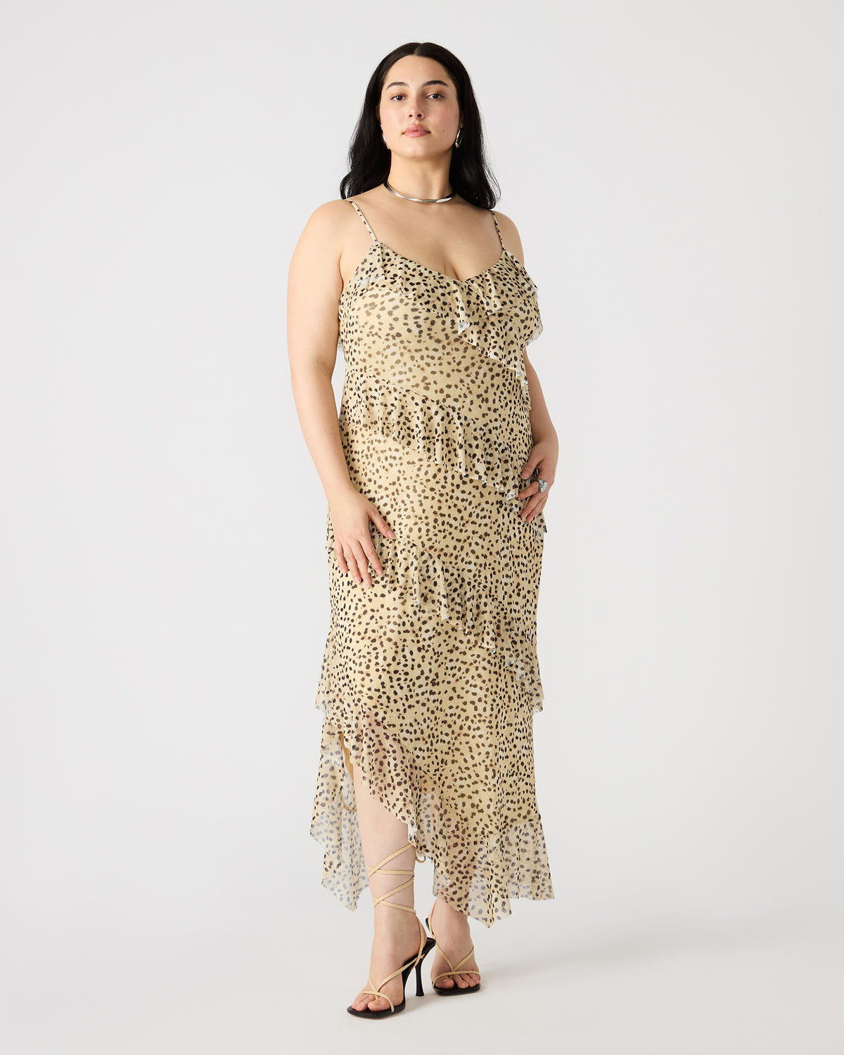 AIDA Sand Women's Flowy Sleeveless Ruffle Maxi Dress | Steve Madden