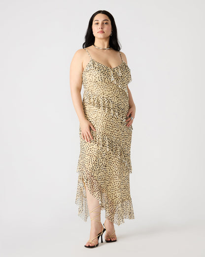 AIDA Sand Women's Flowy Sleeveless Ruffle Maxi Dress | Steve Madden