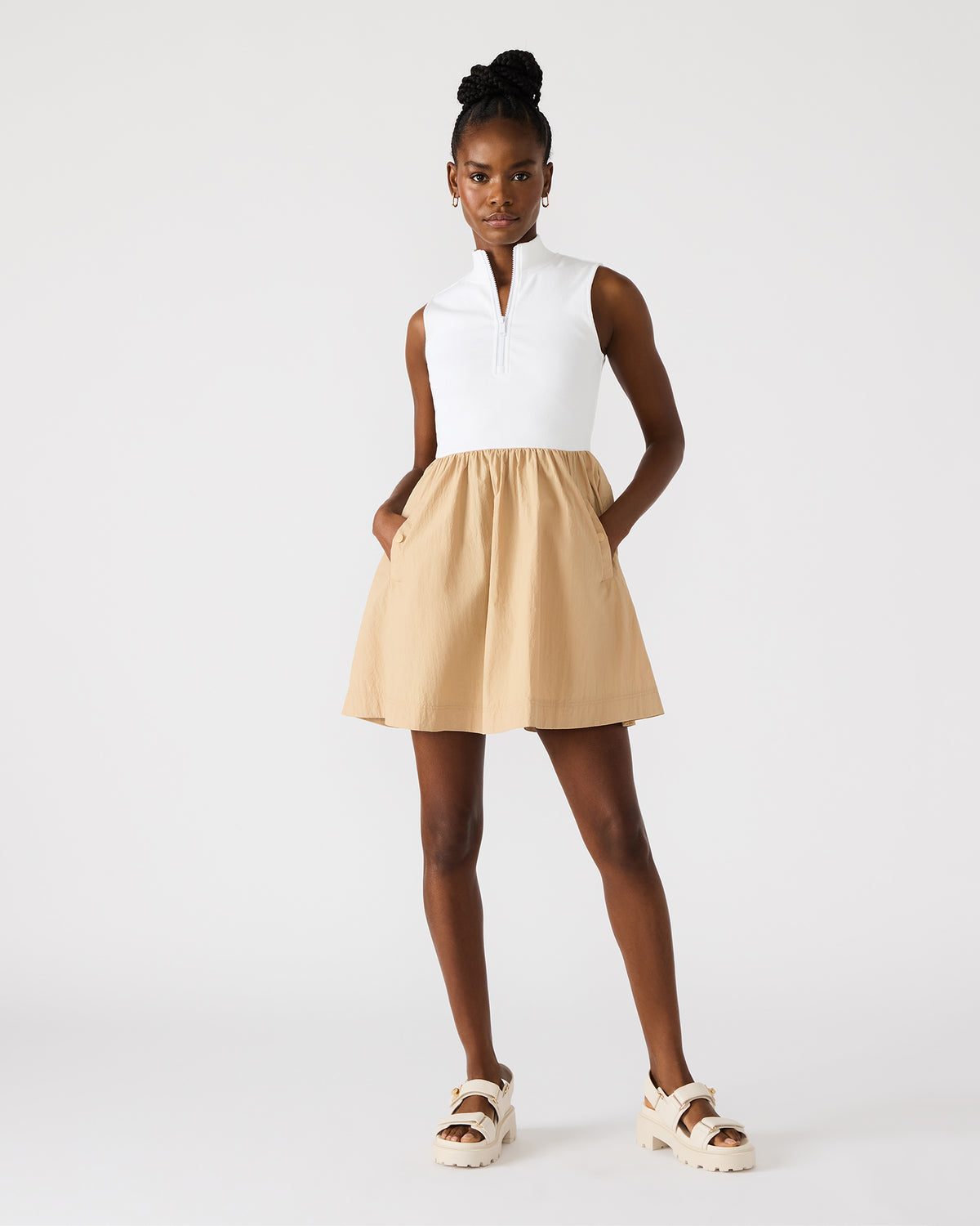 LYON Taupe Women's Collared Sleeveless Flowy Dress | Steve Madden