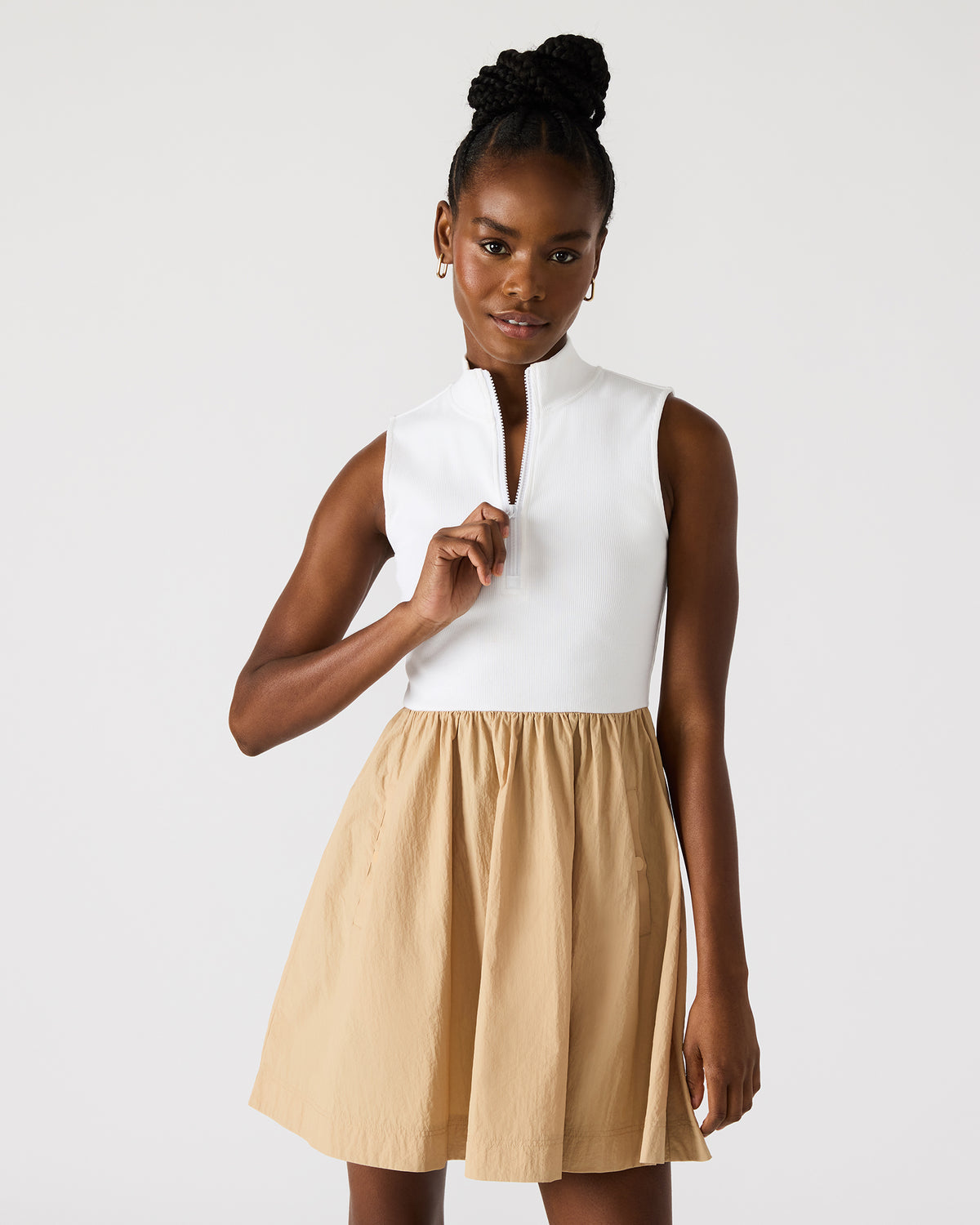 LYON Taupe Women's Collared Sleeveless Flowy Dress | Steve Madden