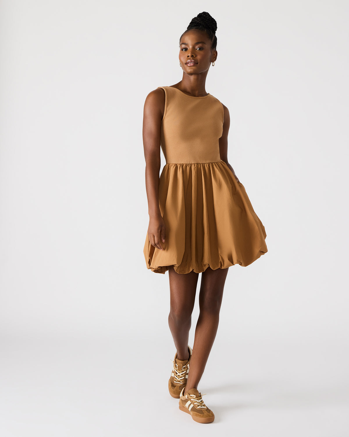 PALERMO Camel Women's Mini Bubble-Hem Dress | Steve Madden
