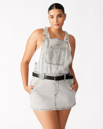 TAMIA Dress Light Grey | Women's Overall Denim Mini Dress | Steve Madden
