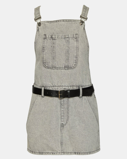TAMIA Dress Light Grey | Women's Overall Denim Mini Dress | Steve Madden