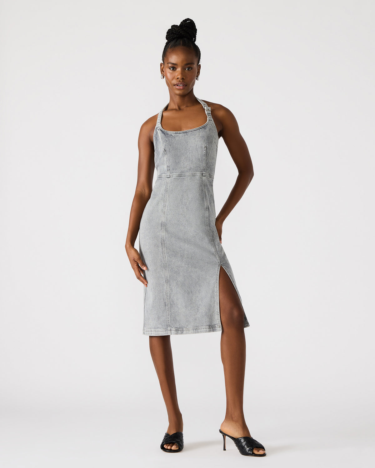 GIA Light Grey Women's Denim Midi Dress | Steve Madden