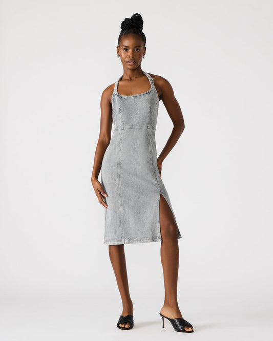 GIA Light Grey Women's Denim Midi Dress | Steve Madden