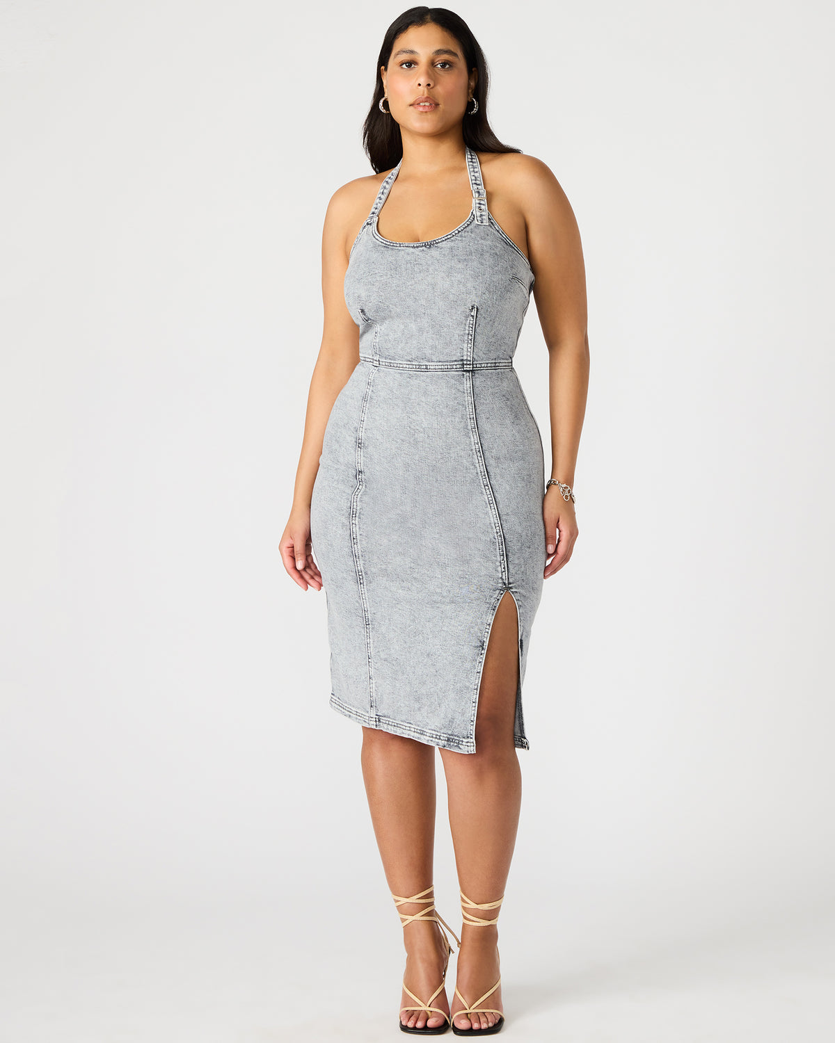 GIA Light Grey Women's Denim Midi Dress | Steve Madden