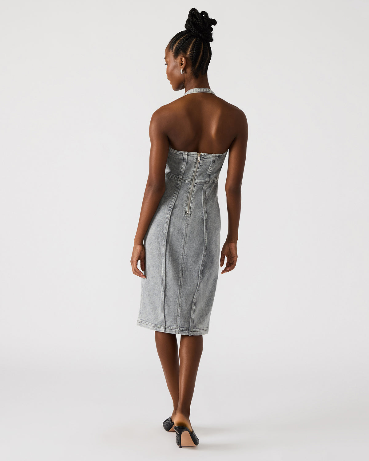GIA Light Grey Women's Denim Midi Dress | Steve Madden