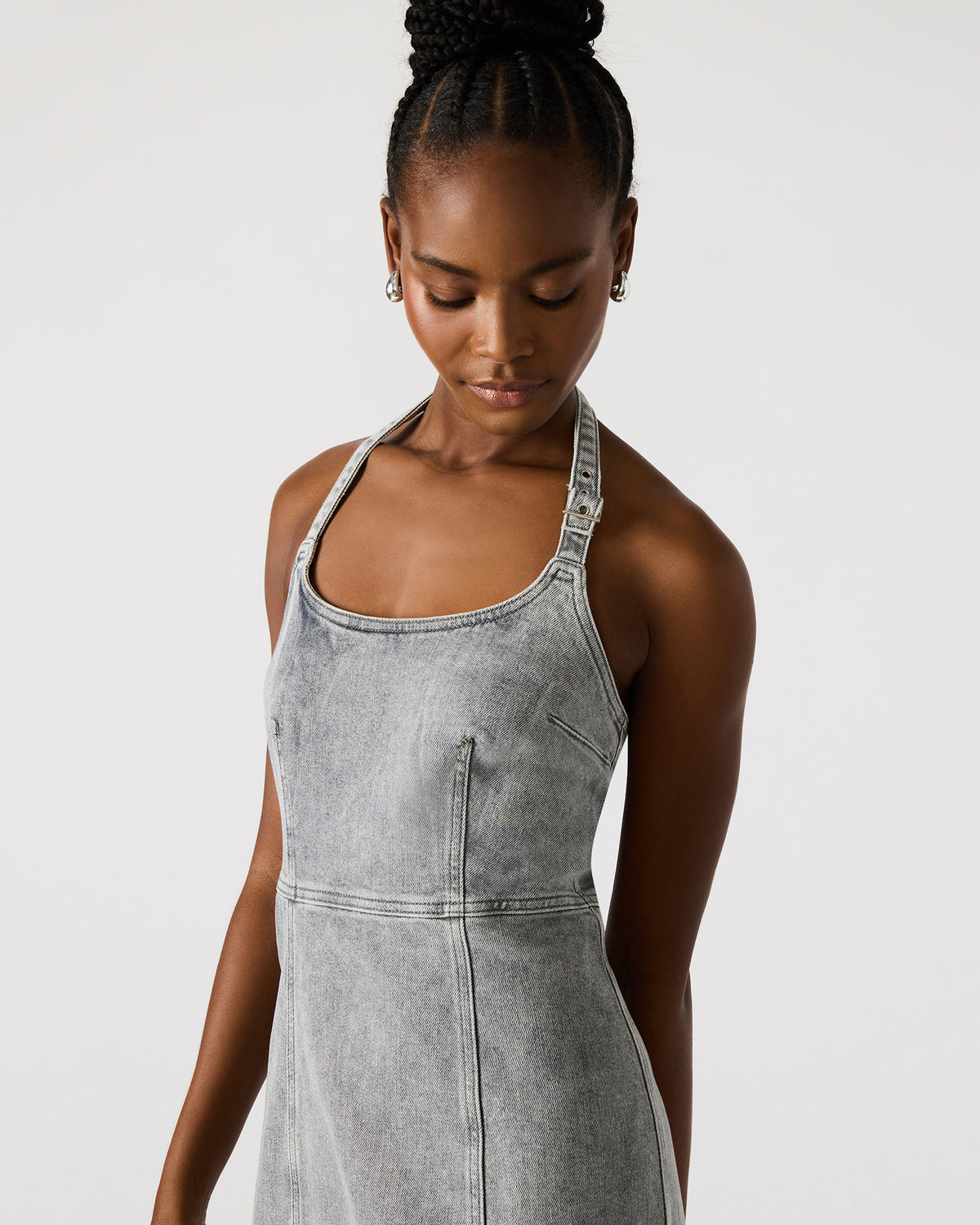 GIA Light Grey Women's Denim Midi Dress | Steve Madden