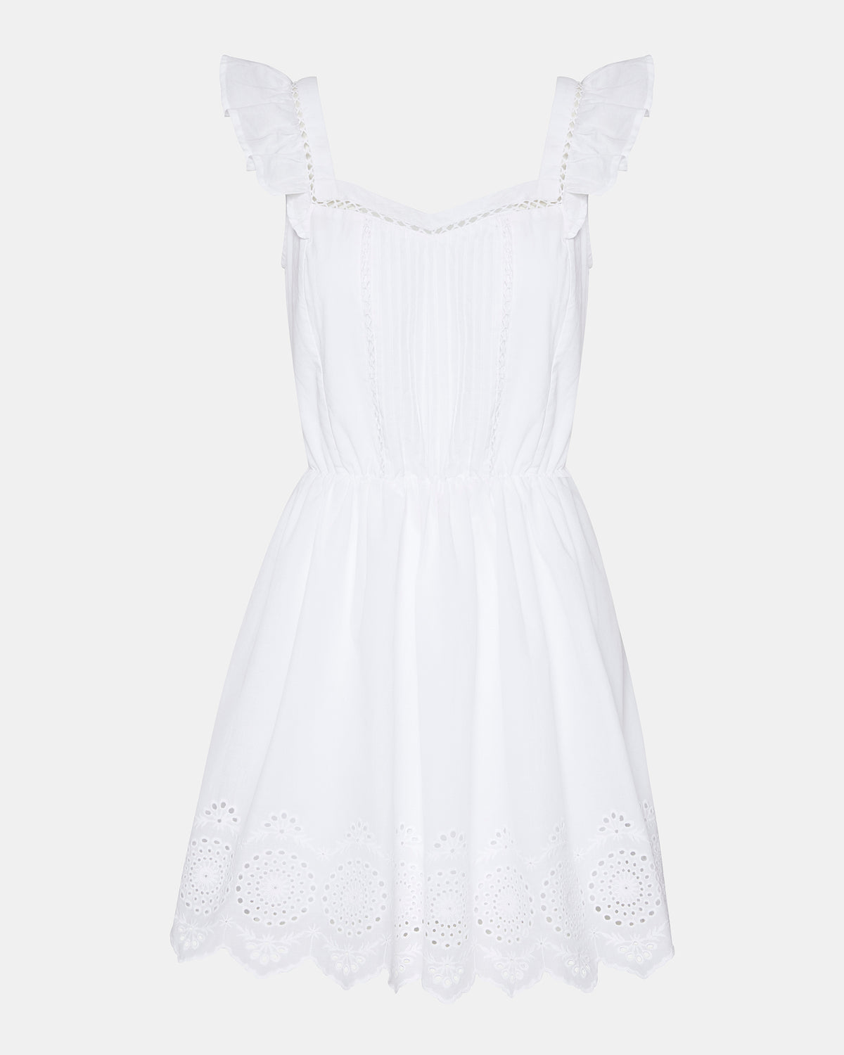ASTRA Dress White | Women's Eyelet Trim Mini Dress | Steve Madden