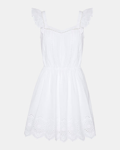 ASTRA Dress White | Women's Eyelet Trim Mini Dress | Steve Madden