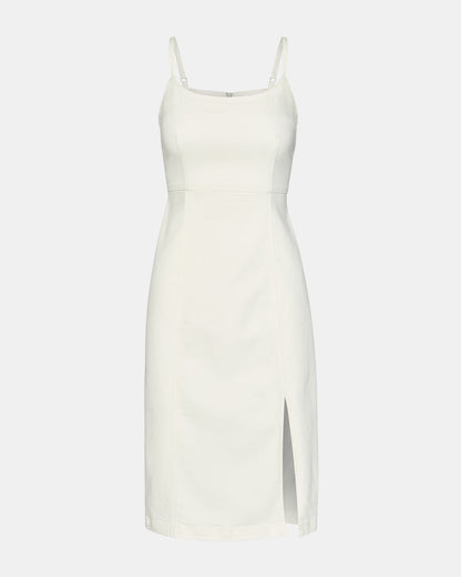 GISELLE White Denim Midi Women's Dress with Slit | Steve Madden