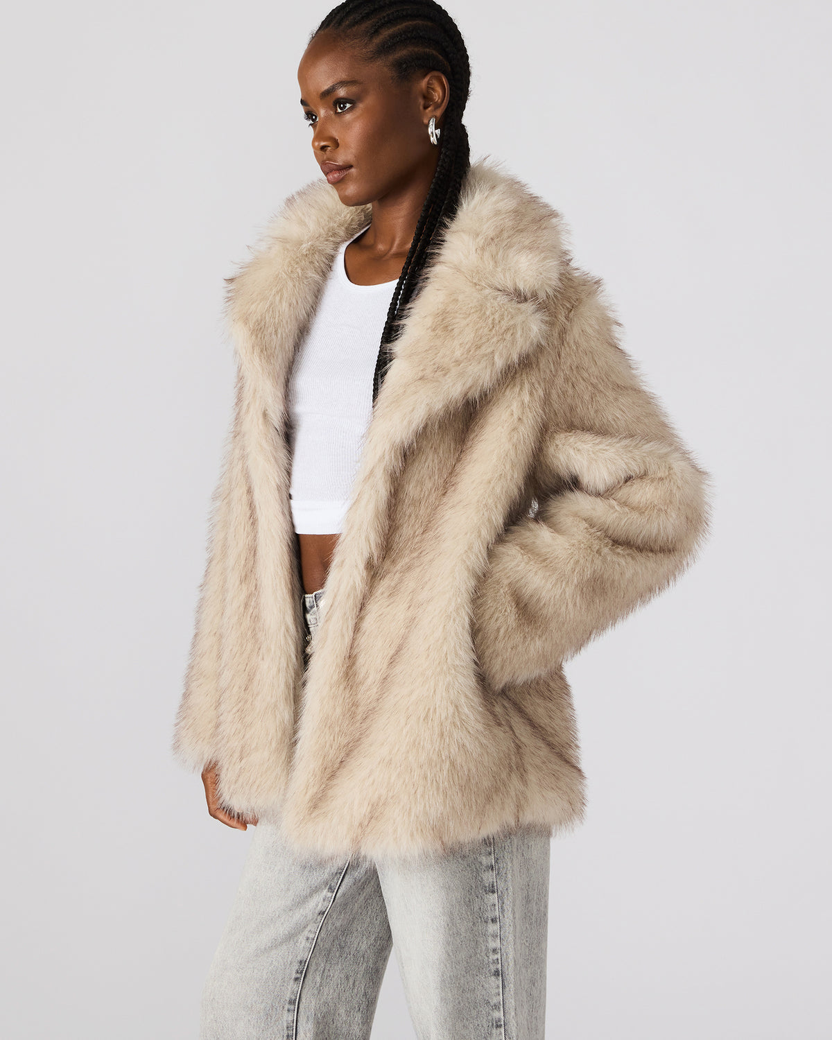 KINDRA Natural Faux Fur Collared Women's Coat | Steve Madden