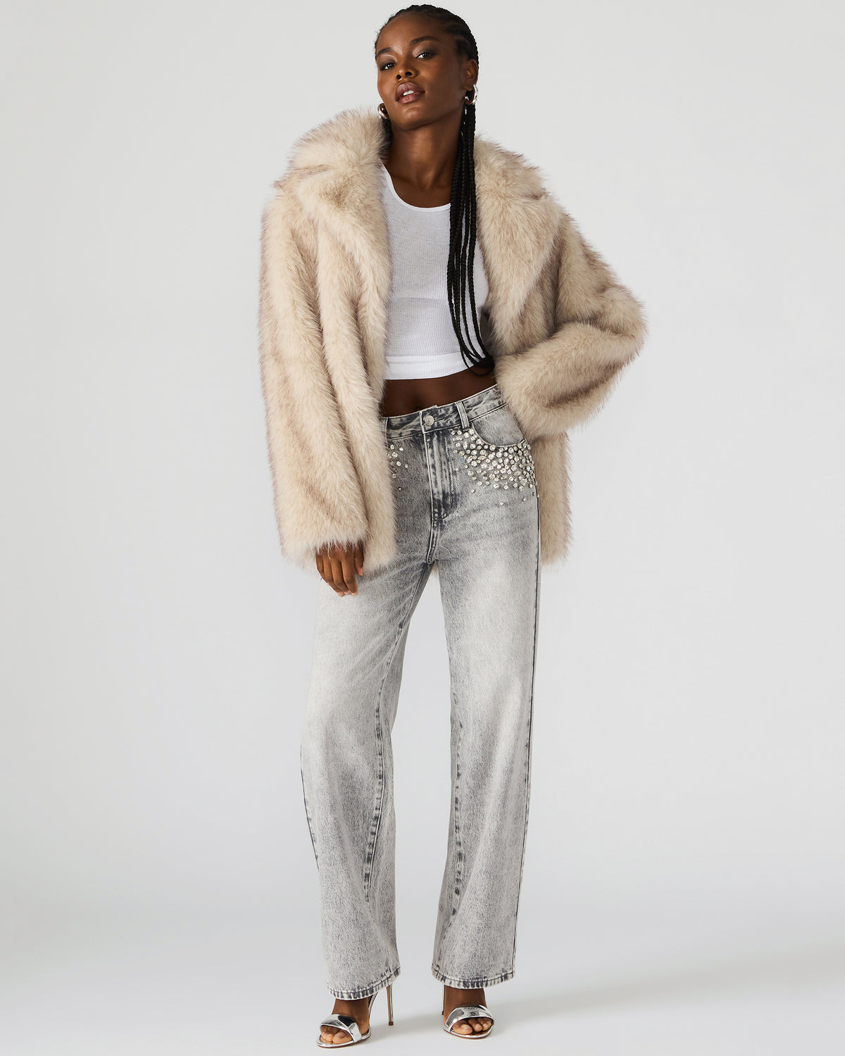KINDRA Natural Faux Fur Collared Women's Coat | Steve Madden