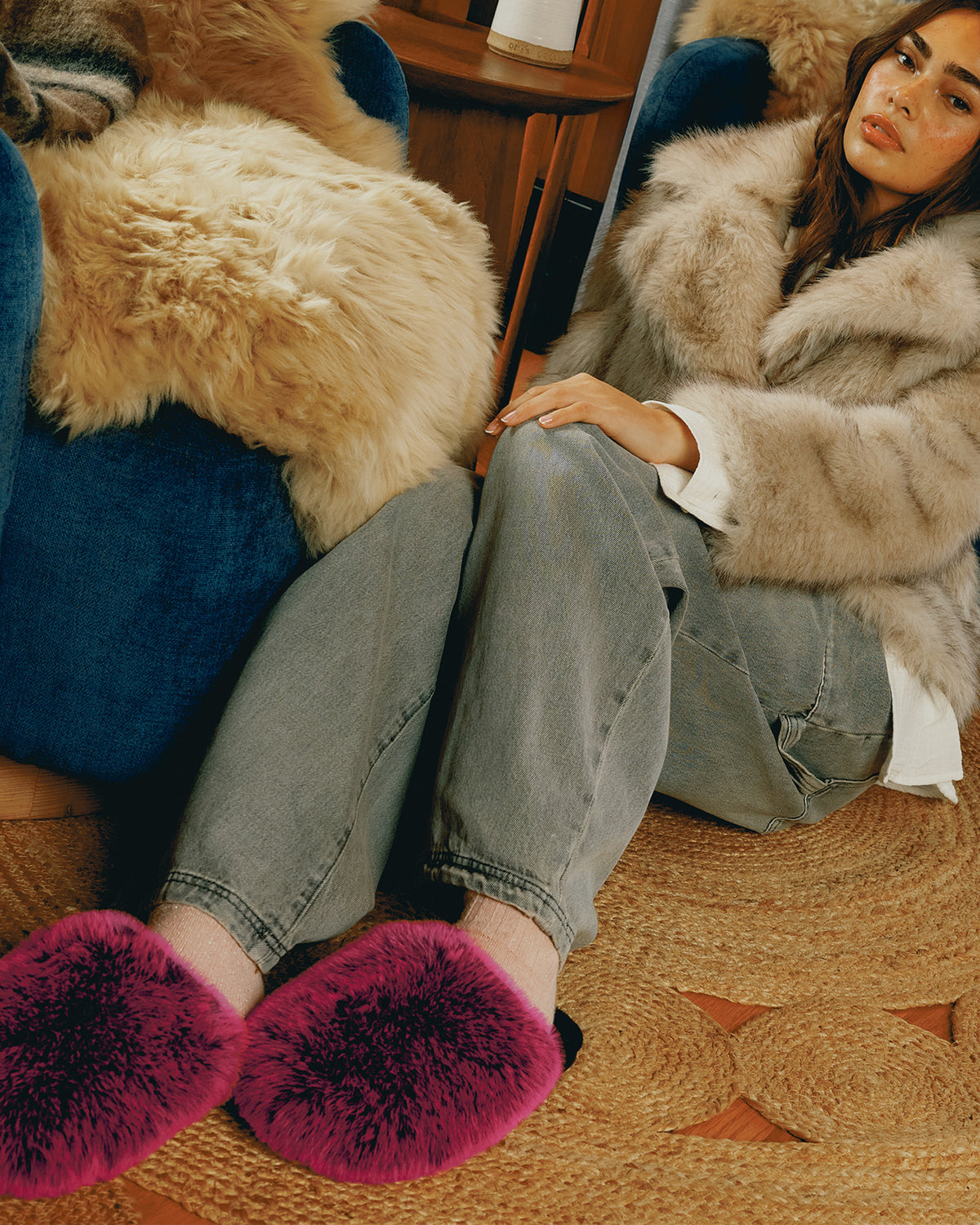 KINDRA Natural Faux Fur Collared Women's Coat | Steve Madden